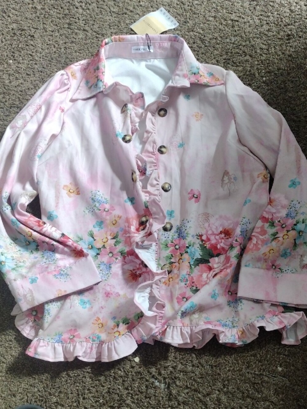 Pink Floral Ruffle-Trim Blazer Jacket - Picture 2 of 5
